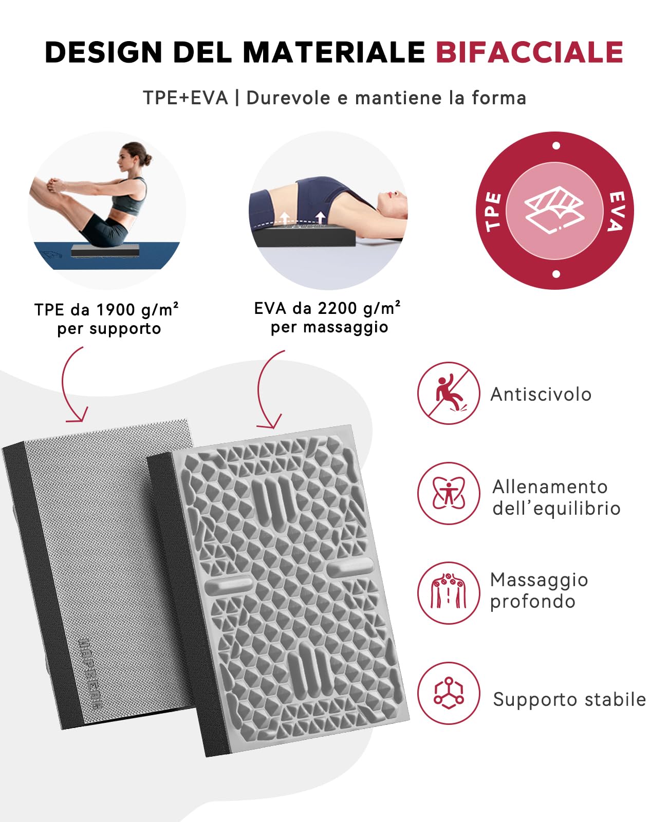 HAPBEAR Balance Pad 2 in 1 – Cuscino Equilibrio e Massaggio 38x30 cm, Base Antiscivolo TPE, EVA Alta Densità, Spessore 5,7 cm – Fisioterapia, Riabilitazione, Yoga e Fitness a Casa