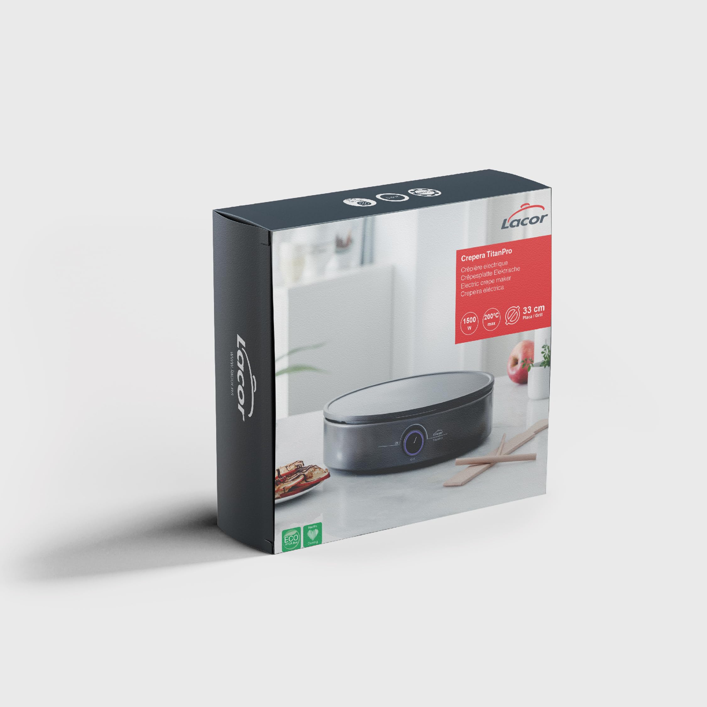 Lacor 69433 Crepe Elettrico 1500W XL Termostato Regolabile Piastra Ø33 cm PFOA Free