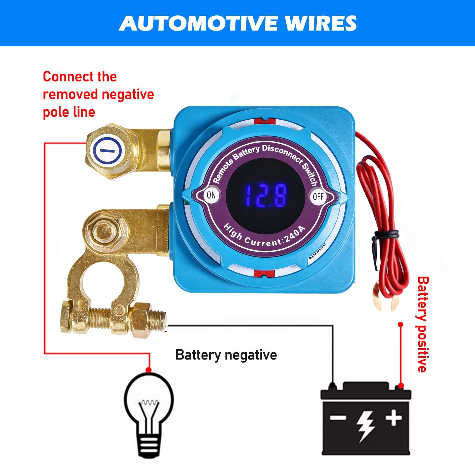 Stacca Batteria 12V per Auto con Telecomando: 240A Remoto Auto Stacca Batteria Senza Fili, Kill Switch Antifurto,Interruttore Automatico Senza Fili con Telecomando, Morsetti per Batteria