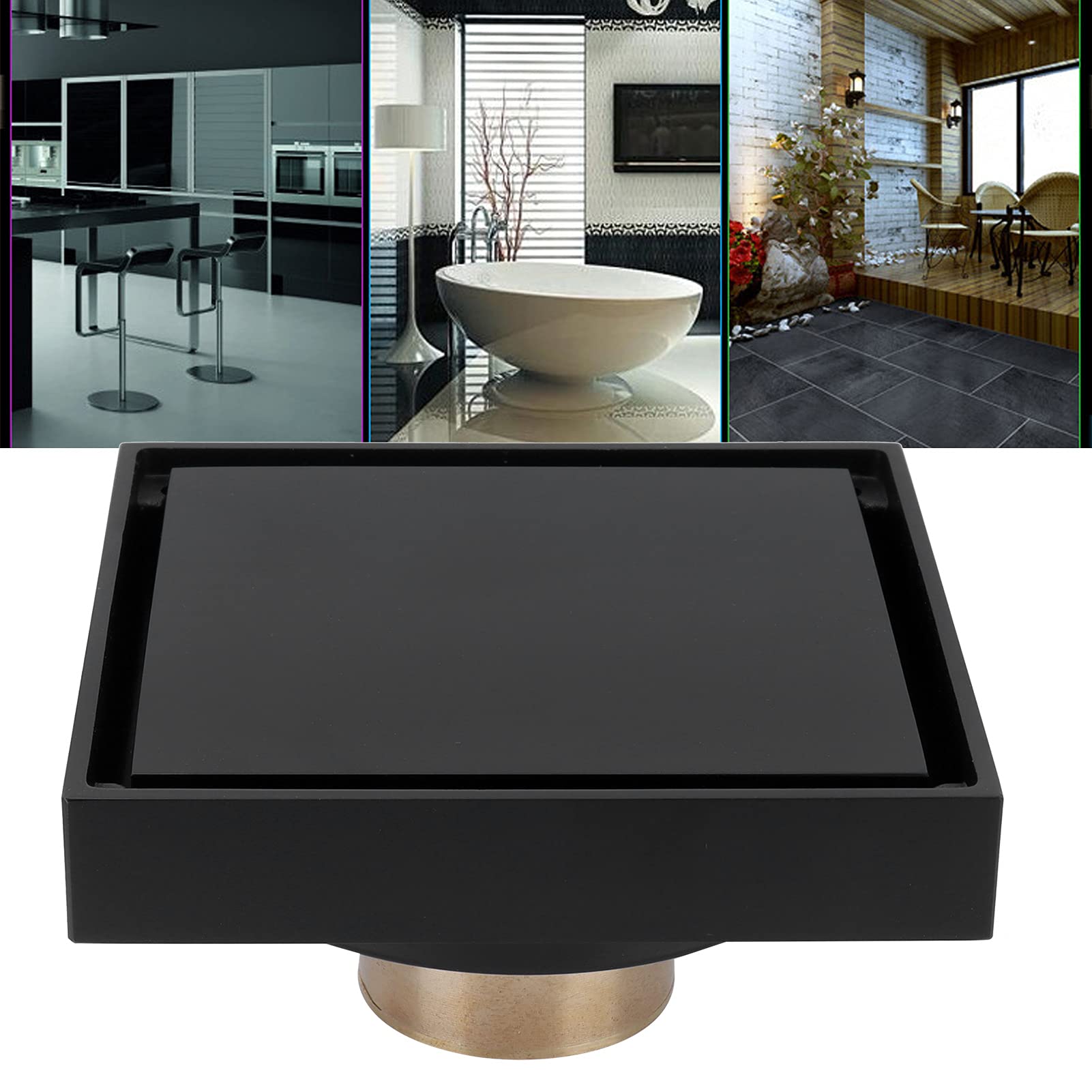 Siphon De Sol Carré 10x10cm Noir Acier Inoxydable - Drain Douche Anti-Cheveux Anti-Insectes Déodorant - Pour Salle De Bain, Cuisine, Balcon