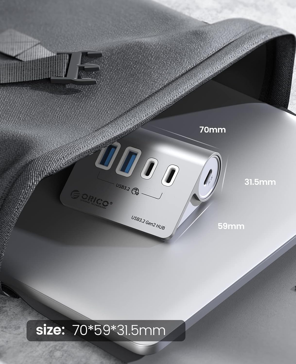 ORICO 4-Port USB 3.2 Gen 2 Hub 10Gbps with 2 USB A +2 USB C, Aluminium Hub with 1.64Ft USB-C Cable and USB-A Adapter USB Splitter for iMac, MacBooks, Mac mini