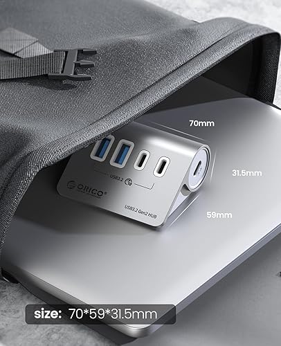 Miniatura 7 de ORICO Hub USB 3.2 de 4 puertos de 10 Gbps con 2 puertos USB A + 2 puertos USB C, concentrador USB 3.2 Gen 2 con cable USB-C de 1.64 pies y adaptador