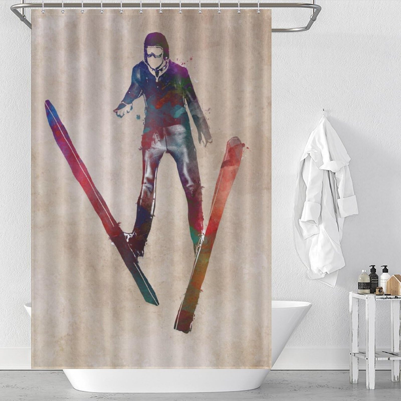 Rideaux de bain Ski Jumping élégants pour déco de douche 119x180cm