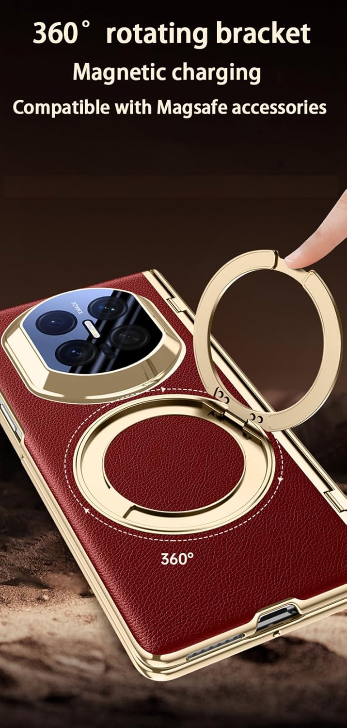 Leather Case for Huawei Mate X7, Hinged Cover for Mate X 7, Mobile Phone Shell, Rotating Magnetic Bracket, Cellphone Holster -Black