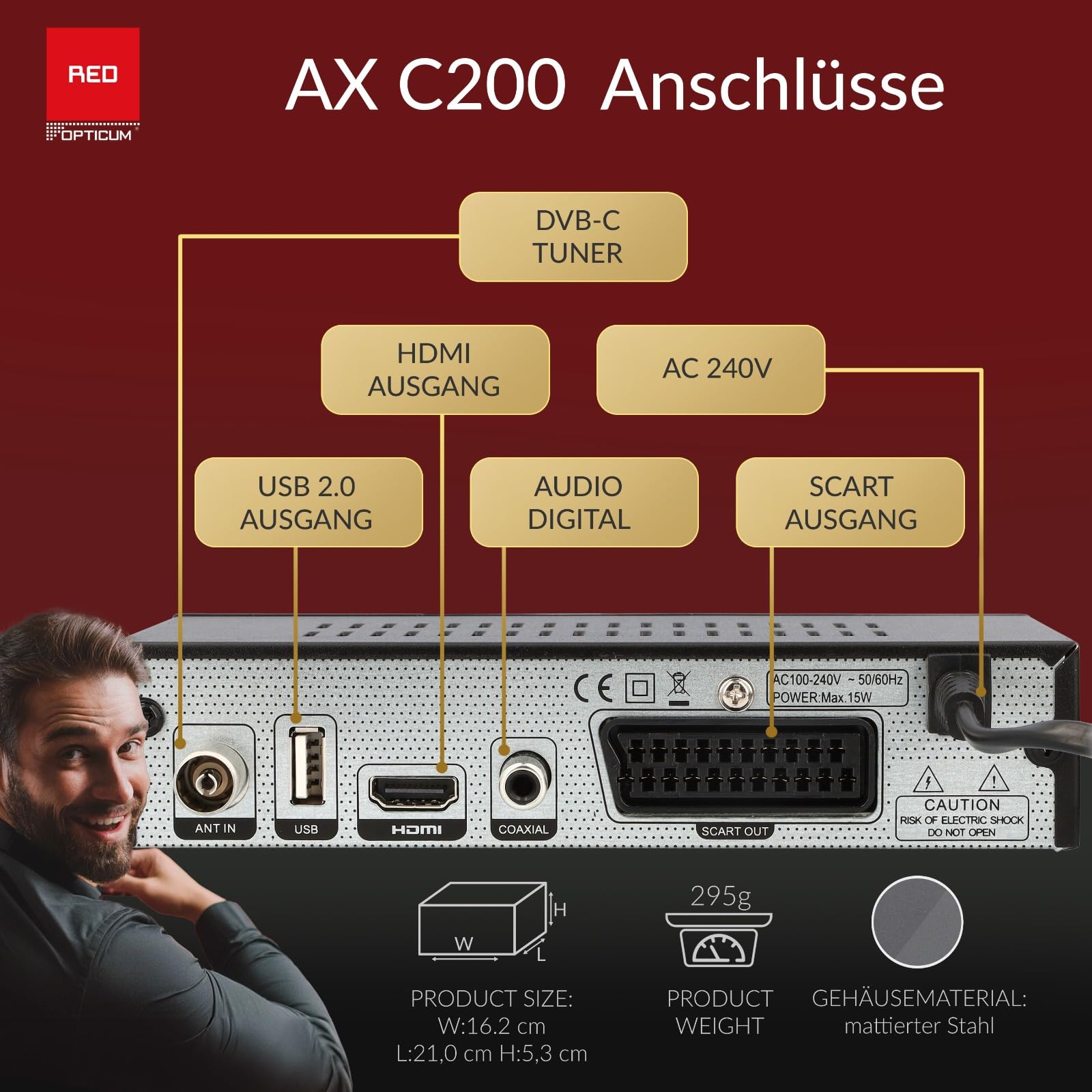 Opticum C200 Full HD DVB-C Kabel Receiver mit PVR Aufnahmefunktion HDMI SCART USB