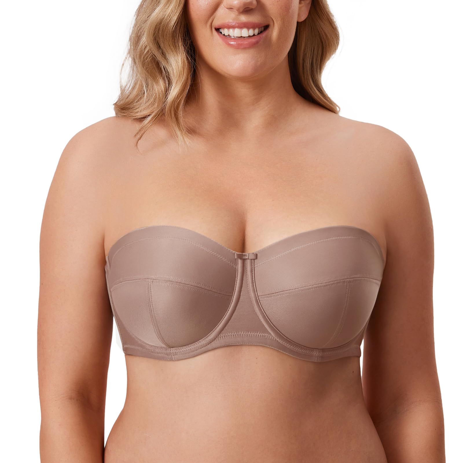 Delimira Women's Brick Strapless Bras Underwire Non Padded Support Multiway Bandeau Bra For Bigger Bust 42C