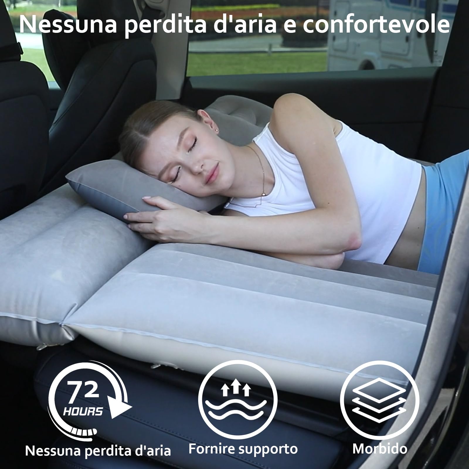 Rainpal SUV Materasso Gonfiabile per Auto, per Viaggi, Campeggio, Attività all'Aperto - Ispessito, Comodo e Durevole per Bagagliaio (Grigio)