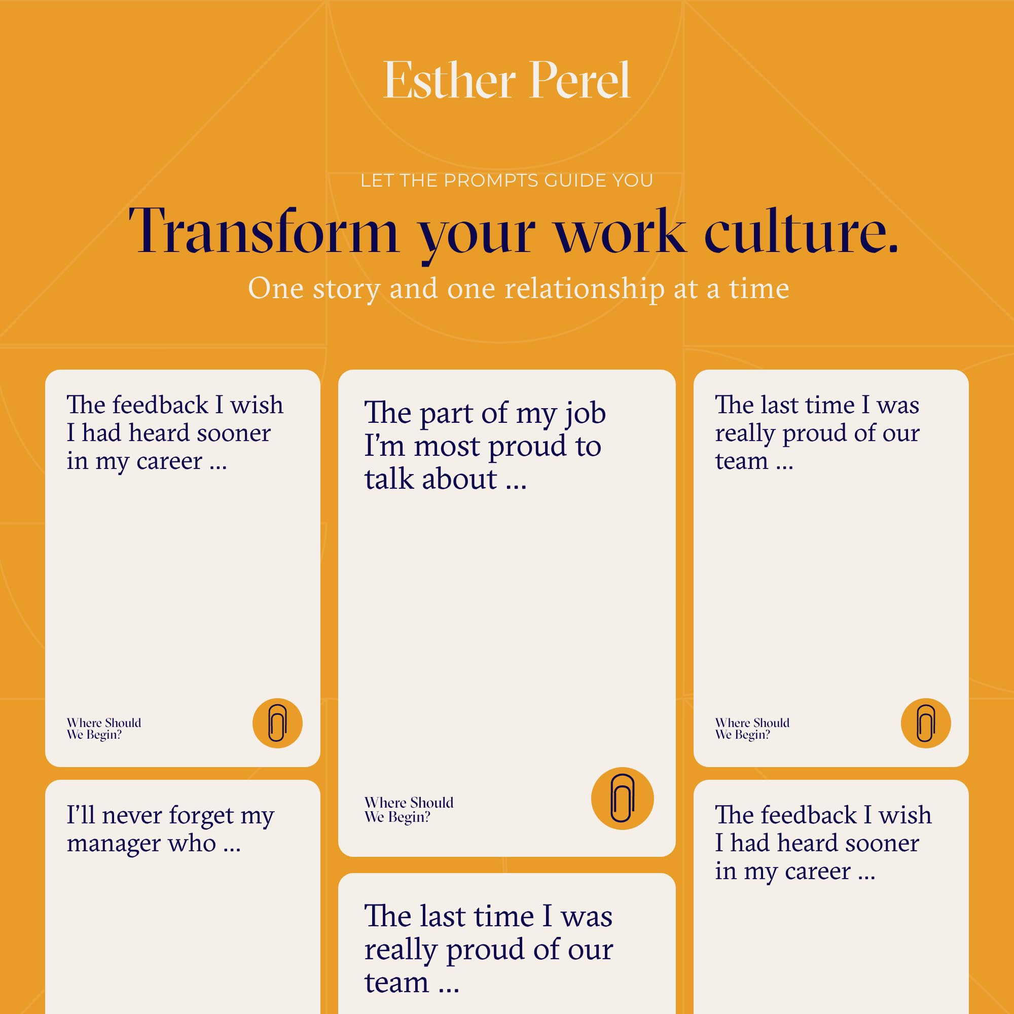 ESTHER PEREL Wo sollen wir anfangen? bei der Arbeit, unterstützt von Culture Amp Science | Office Games & Team Building Games for Work, 100 Talking Point Cards to Build Trust & Connection, Transform Your Work Culture