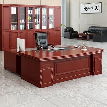 94" Minimalist Style L Shaped Executive Office Desk with Cabinet, Modern Large Home Computer Desk with Thickened Tabletop and USB Port Study Gaming Table Workstation Set for CEO, Boss