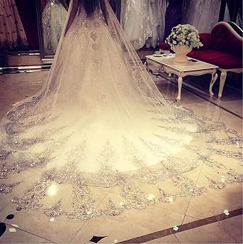 Newdeve 3M 1T Ivory White Wedding Veils with Crystal Free Comb