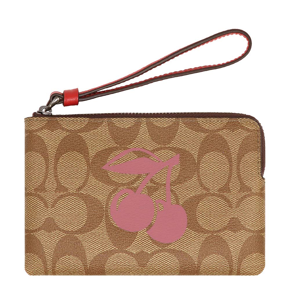 Coach Crossgrain Leather Corner Zip Wristlet Cherry Crossgrain leather