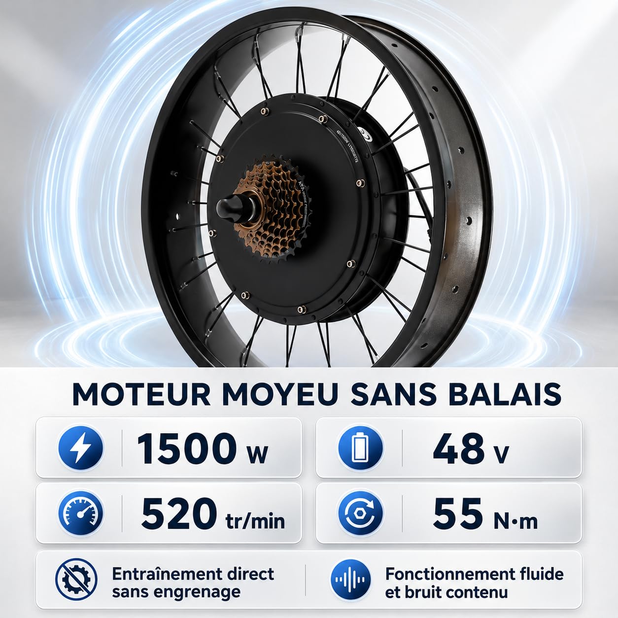 Kit de conversion pour vélo électrique 1500 W, kit de vélo électrique 20 pouces avec contrôleur, écran LCD et poignée, kit de conversion pour roue arrière de vélo électrique 520 tr/min