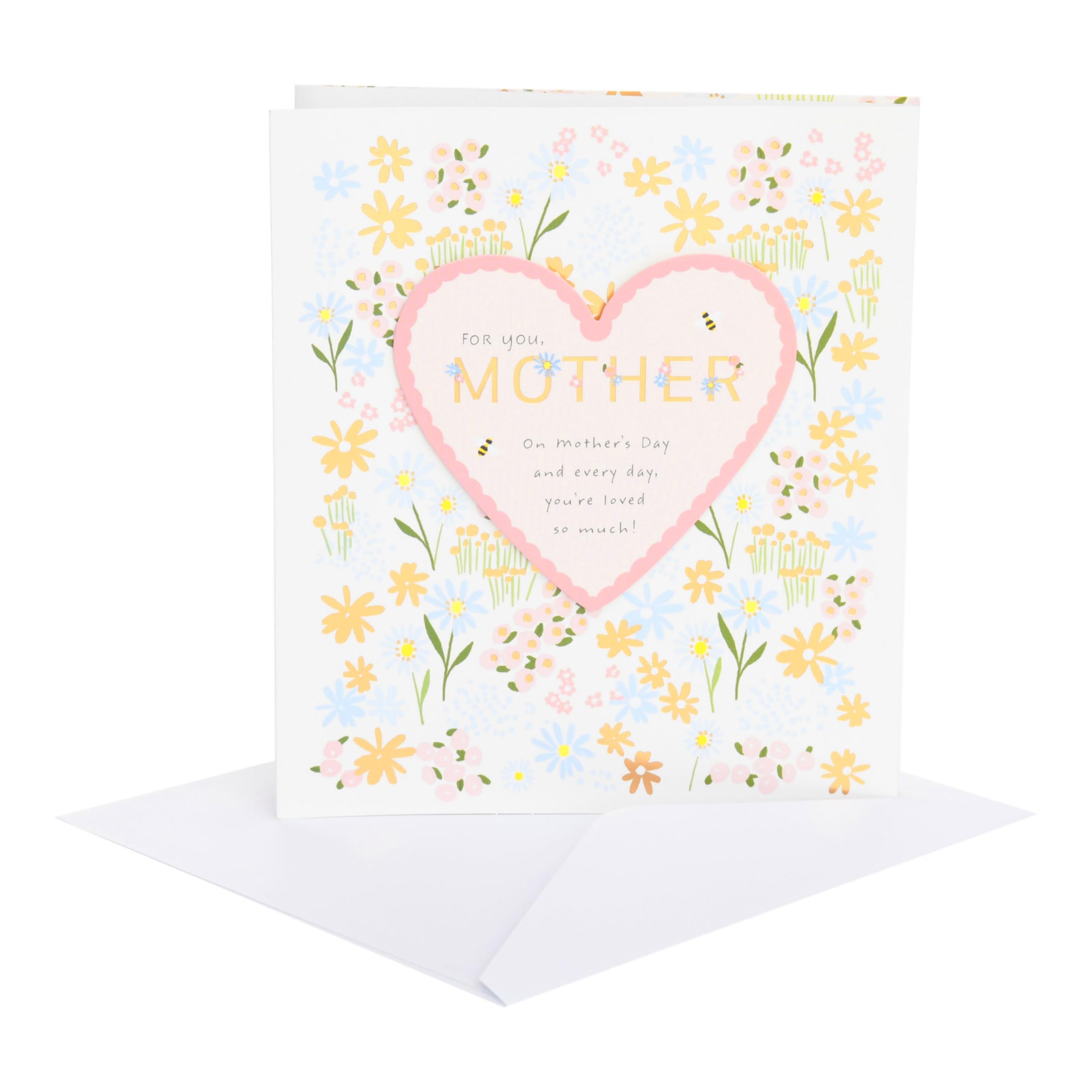 UK Greetings | Mother's Day Card for Mother | Card for Mum, Grandma, Wife | Her, Girls, Women | Flowers and Heart Design | With Envelope | 15.9 x 18.4 cm