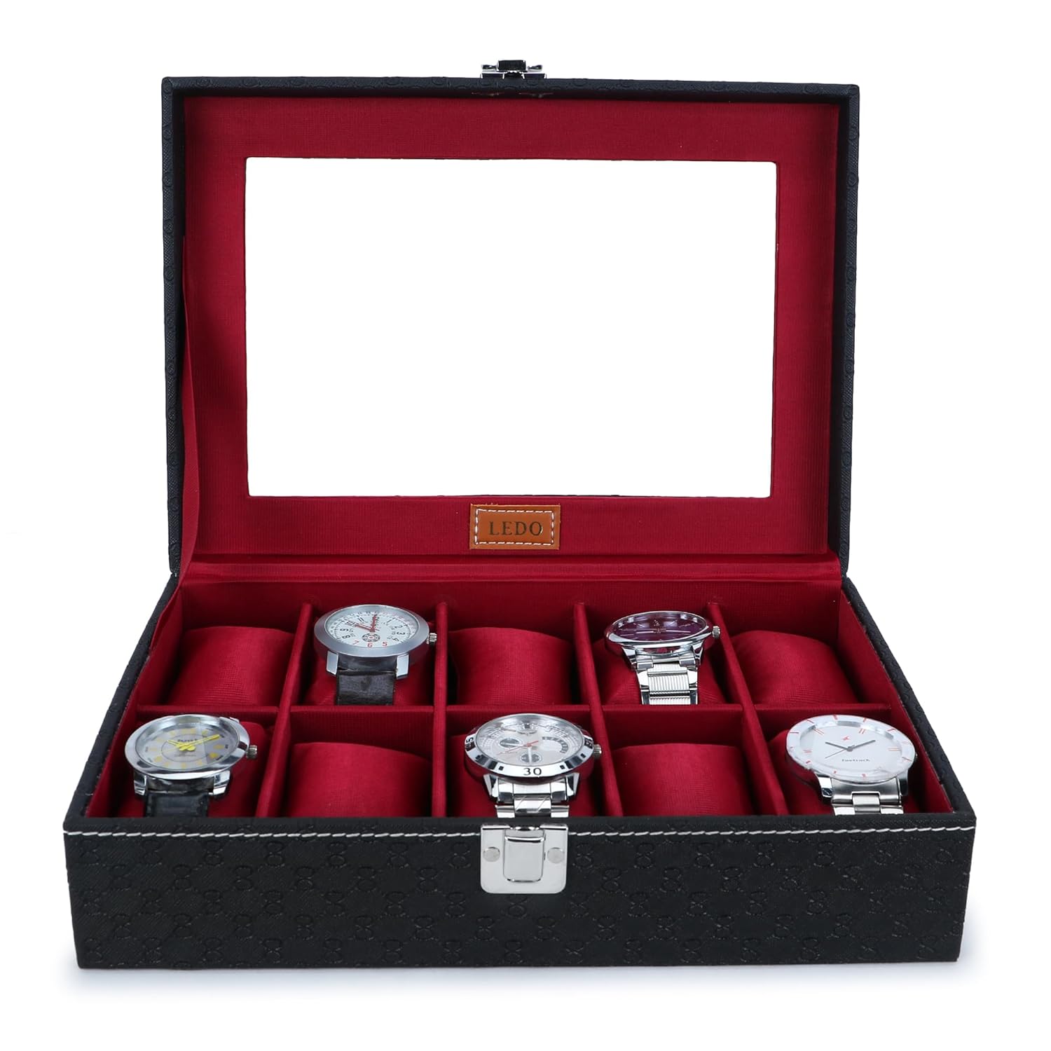 LEDO Watch Box Case Organizer in 10 slots of Watches for Men and Women with Transparent Look