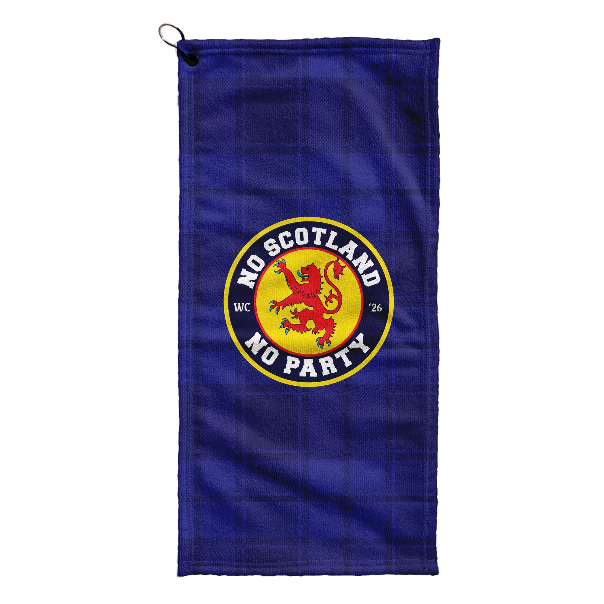 L&S PRINTS FOAM DESIGNS Wc 2026 - No Scotland No Party - Blue Tartan - Golf Towel - Golf Gift