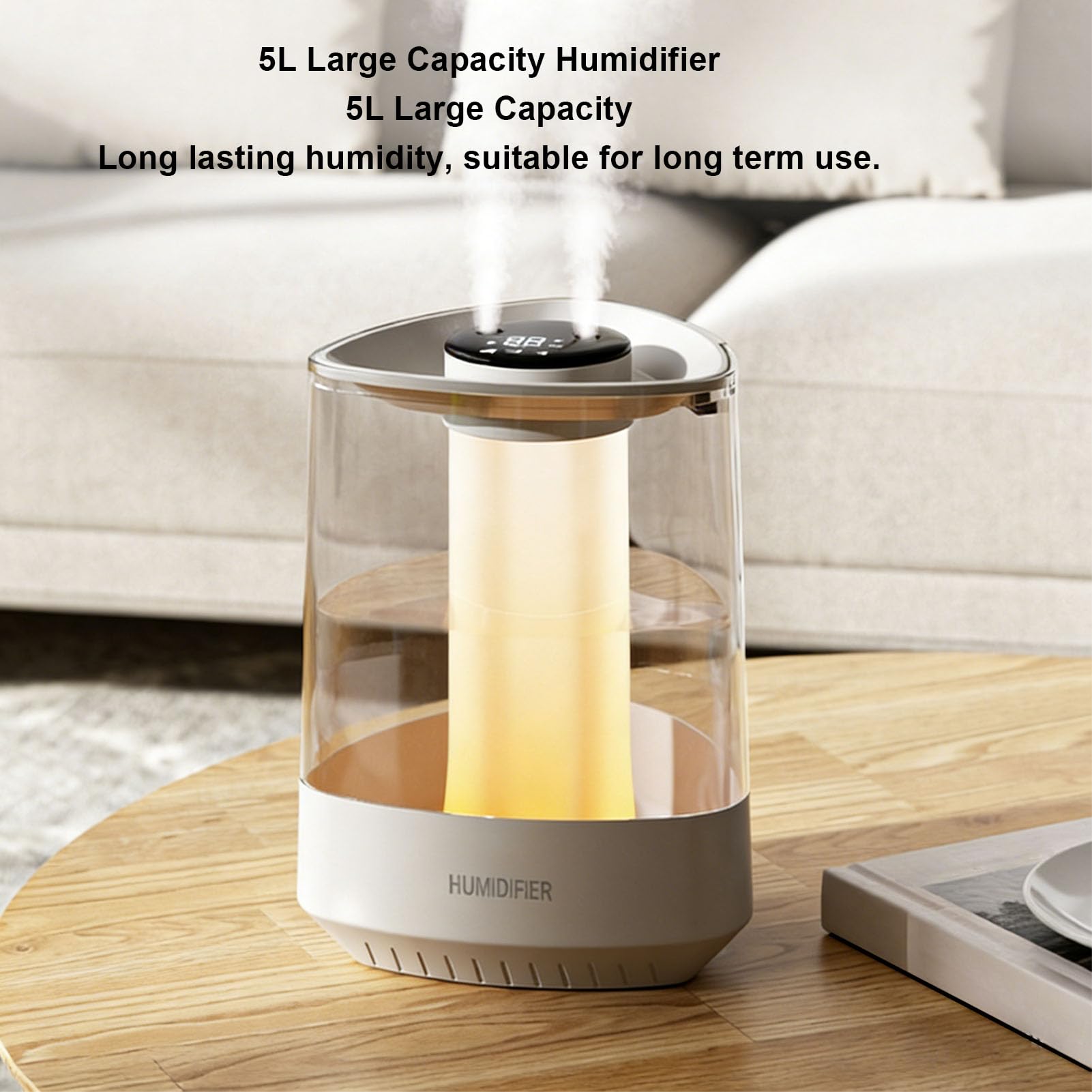 Zunate Umidificatore da 5 Litri Umidificatore a Nebbia Fredda Alimentato Tramite USB con Doppio Ugello con Luce Notturna per Camera da Letto, Stanza Grande, Ufficio e Piante, Mini Controllo Silenzioso