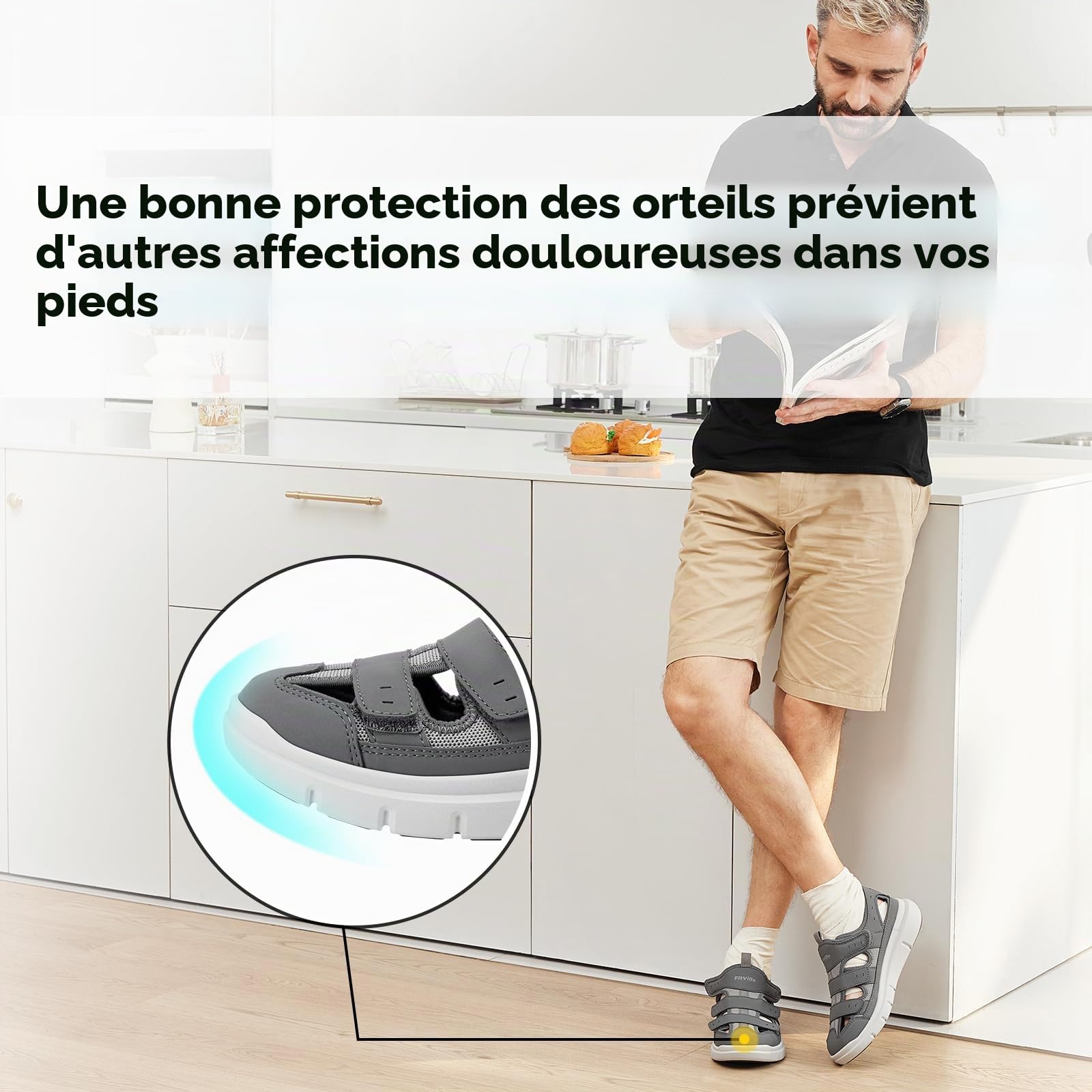 FitVille Sandales Homme Extra Large Chausssures de Marche Confortables et Respirantes - Semelle Intérieure avec Soutien de la Voûte Plantaire