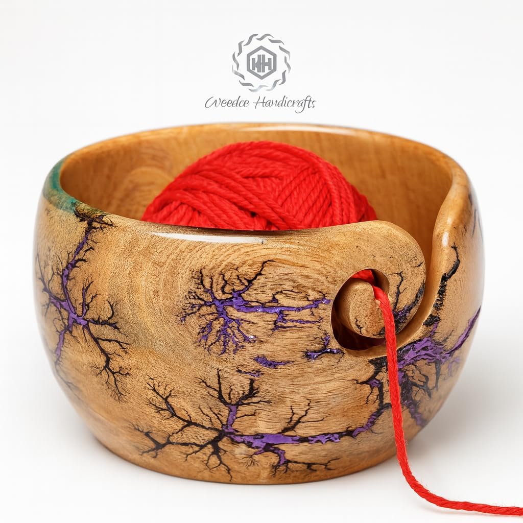 Wooden Yarn bowls For Crocheting Large Yarn Ball Holder Storge Crocheting Accessories and Supplies Yarn Storage Bowl-Yarn Holder-Gift for Crocheters Purple