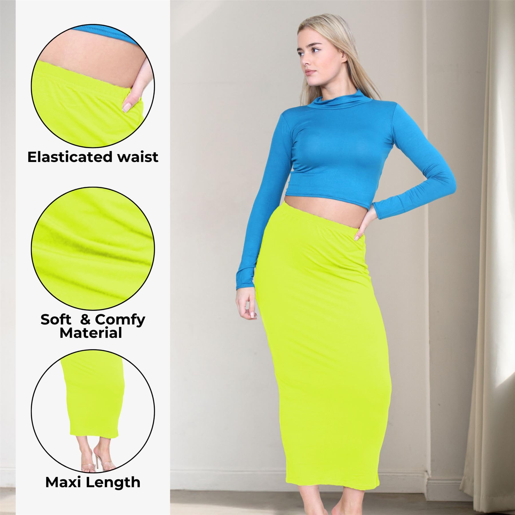 Janisramone Femmes Dames Plaine Jersey Bodycon Tube Midaxi Crayon Été Désinvolte Palangre Maxi Midi Jupe