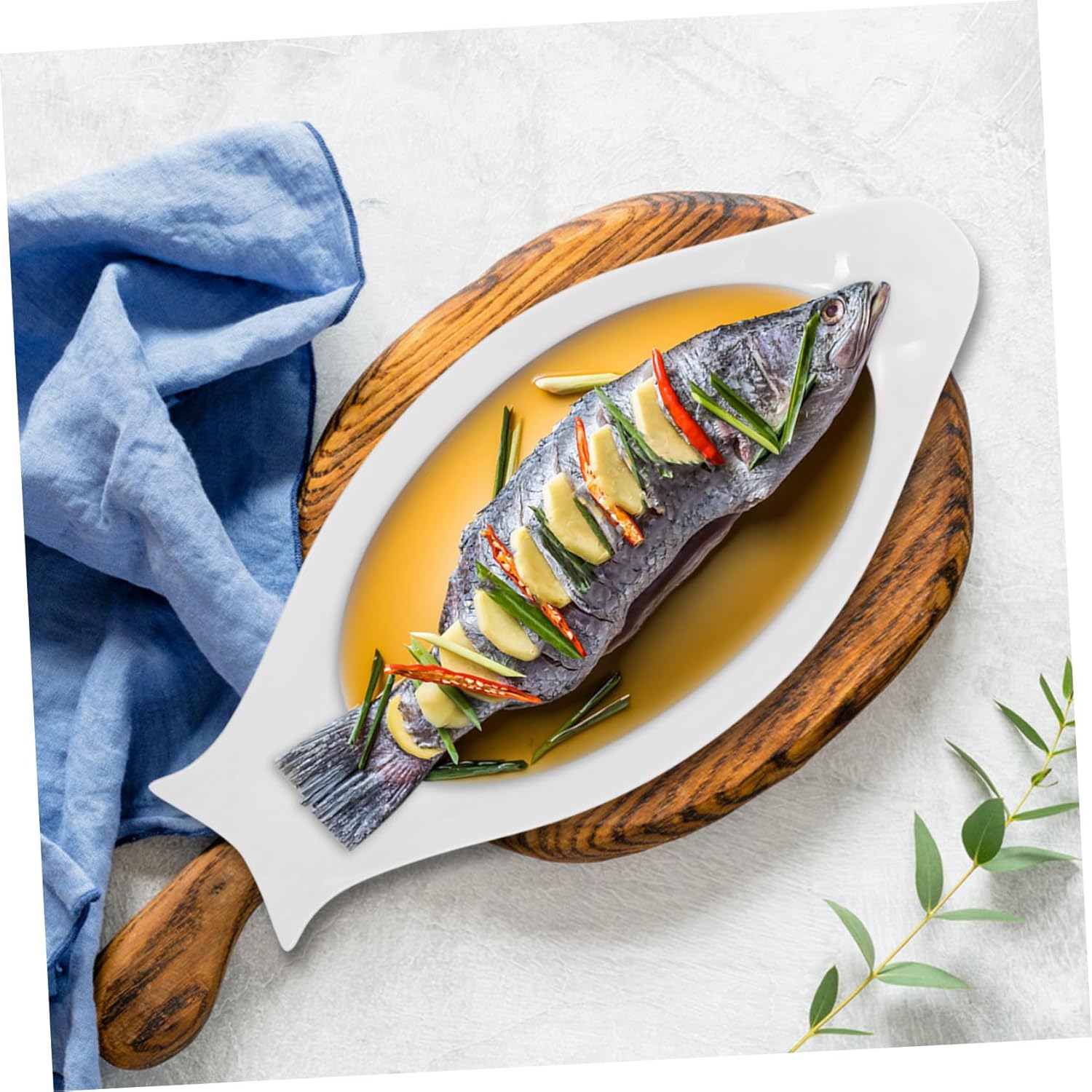 Ceramic Fish Plate White Oval Platter for Steaming Fish Kitchen Tableware for Home and Restaurant 1-Piece Serving Dish