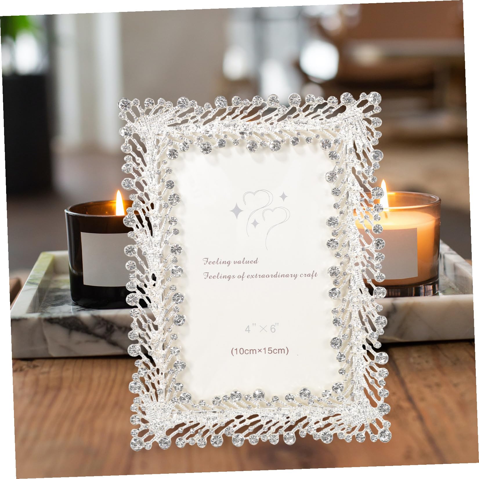 Abaodam Dekorativer Fotorahmen aus Zinklegierung und Glas mit Strass | Tischdeko für Büro und Schlafzimmer, Einzigartiges Design, Chic und Elegant