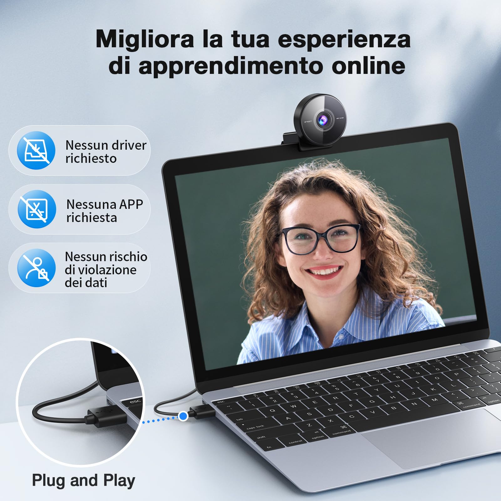 EMEET C950 4K Webcam PC, 8 MP 4K UHD, AF PDAF, microfono antirumore, FOV 73°, 1080P@60FPS, protezione privacy, USB 2.0 Plug & Play
