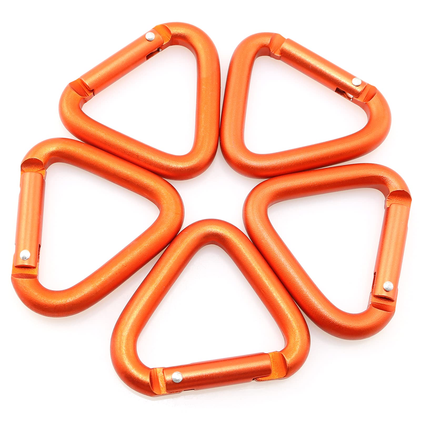 Lind Kitchen 5PCS Aluminum Alloy Keychain Kettle Buckle 54mm Triangle Outdoor Camping Hiking Keychain Snap Clip Hook, Orange