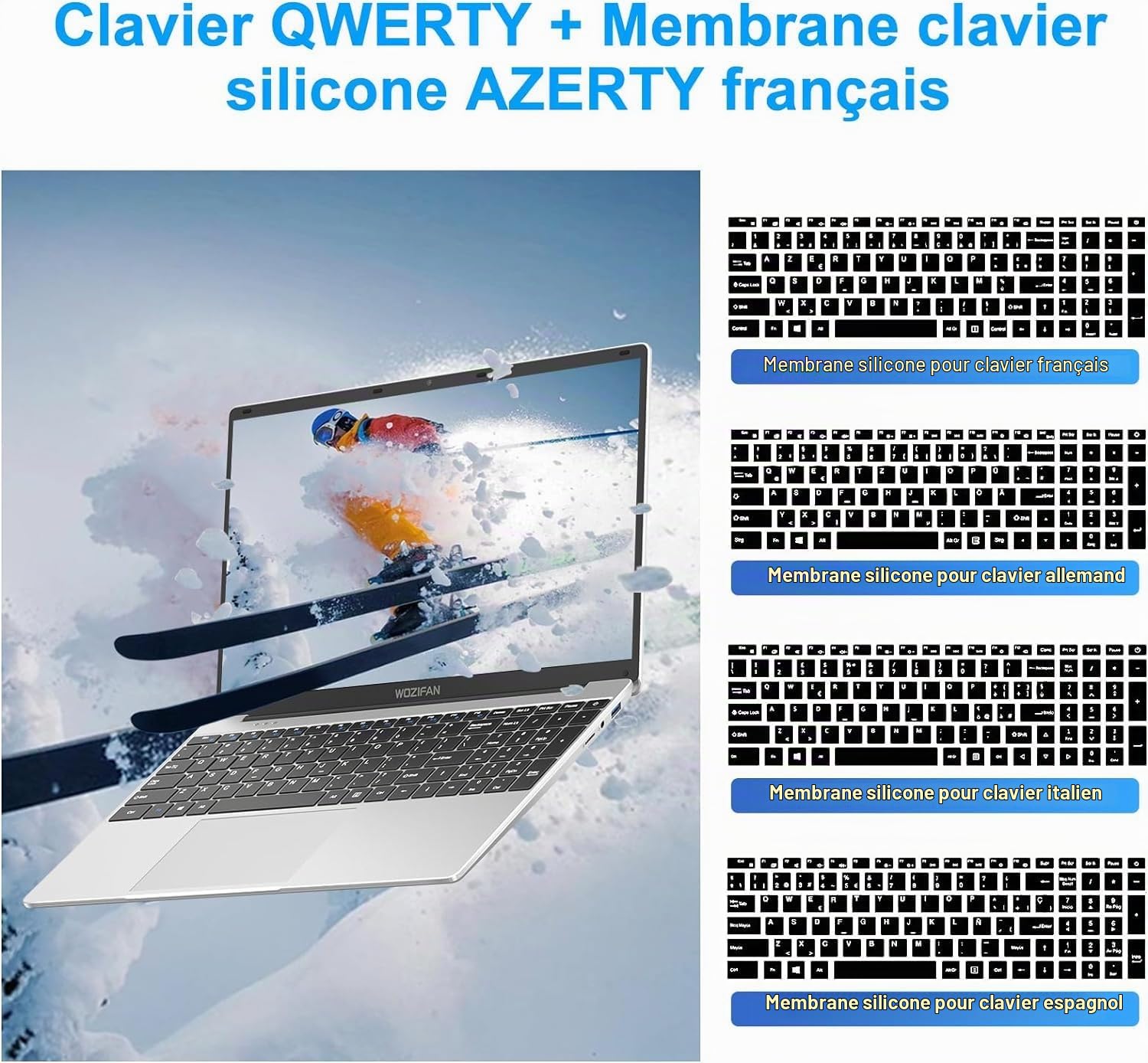 Ordinateur PC portable 15.6 pouces 6+128Go Win11 Celeron N4020 Support 1 To SSD Expansion 2.4G+5G WiFi Bluetooth 4.2 USB HDMI 1920 x 1080 FHD avec souris sans fil & Membrane de clavier AZERTY - Argent