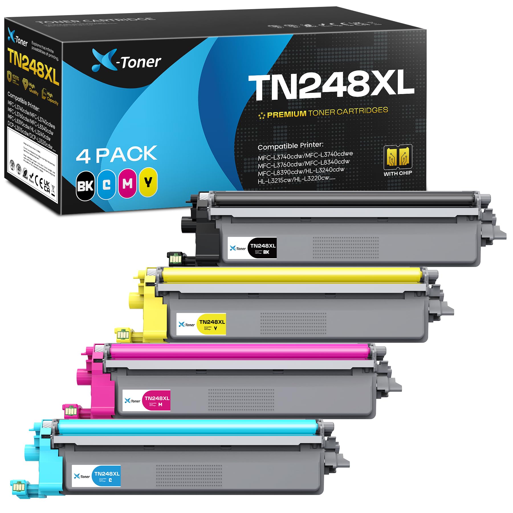 X-Toner TN248 TN248XL Toner Compatibile con Brother TN248 HL-L3240CDW | Compatibile con Brother MFC-L3760CDW DCP-L3560CDW MFC-L3740CDWE HL-L3220CWE DCP-L3520CDWE MFC-L8390CDW MFC-L8340CDW TN-248VAL