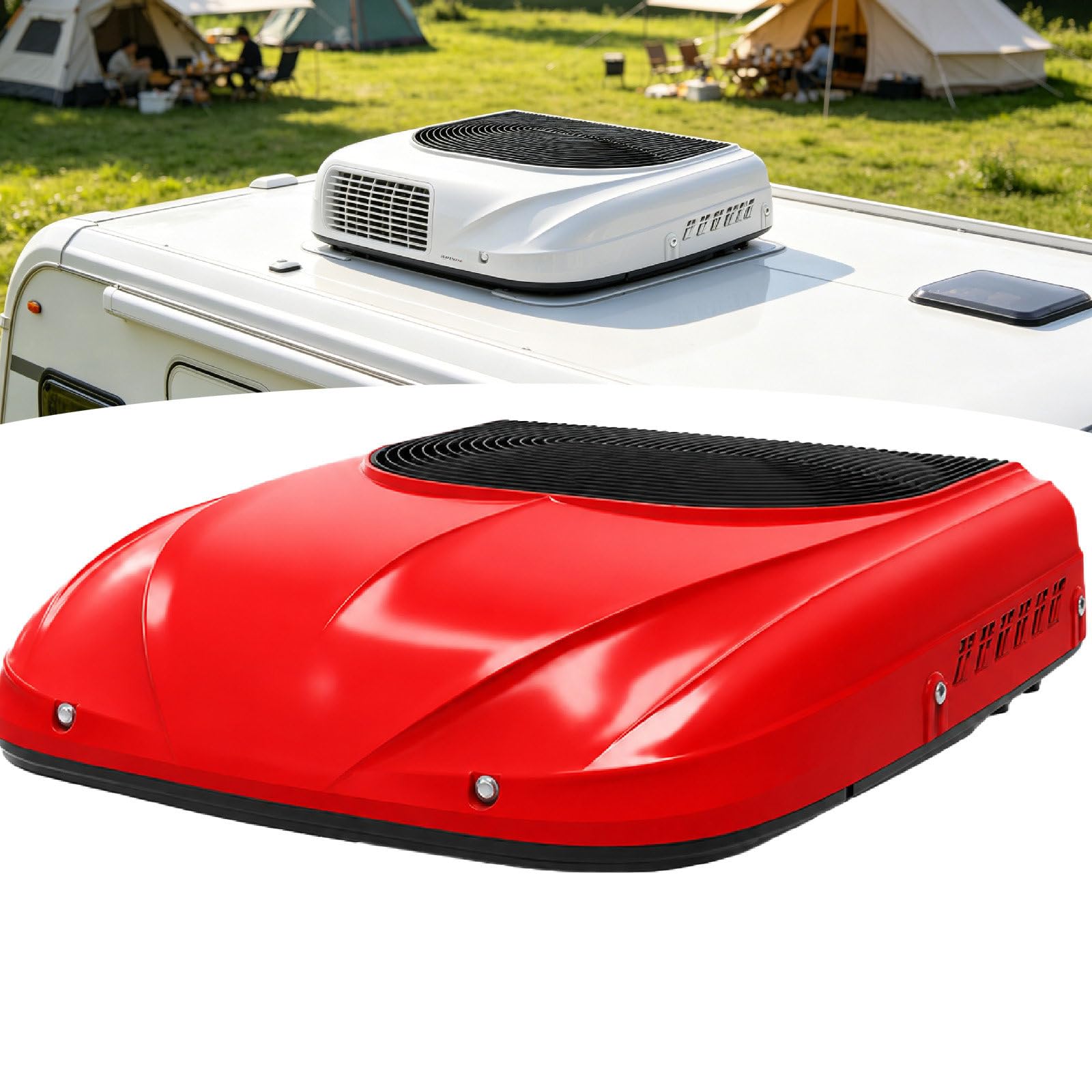 Sushangmao 12V/24V Rooftop RV Air Conditioner, 1600W/1800W DC Inverter Truck Cab AC Unit for Semi Trucks, RVs, Buses and Campers, Low-Noise Parking Air Conditioner with Remote Control Red-12v