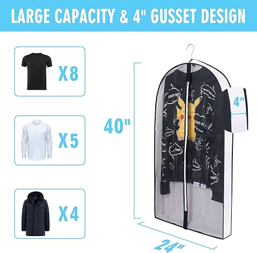 Miniatura 2 de Bolsas de ropa de 40 pulgadas para colgar ropa, fundas transparentes a prueba de trajes con refuerzos de 4 pulgadas para almacenamiento en armario y