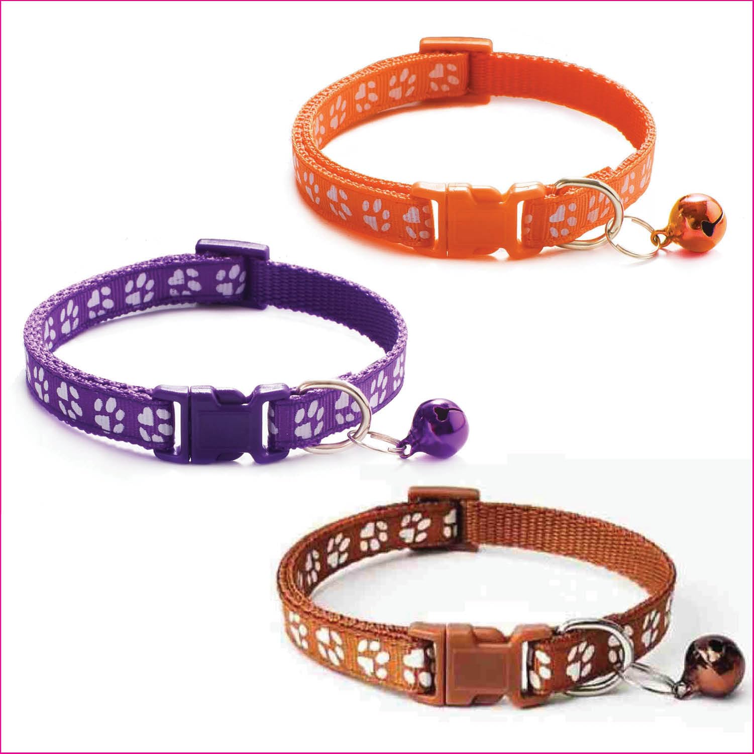 Litvibes Cat Collars Set of 3 with Bell,Kitten & Small Dogs Soft Adjustable Collar Safe,Solid & Protection Breakaway for Cats & Puppies,Cute Kitty Neckband with Paw Print-(Orange,Purple,Brown) (B0D1CG271C) Amazon Price History, Amazon Price Tracker