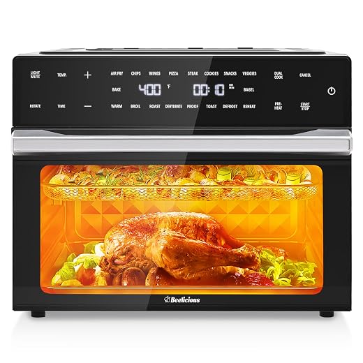 32QT Extra Large Air Fryer, 19-In-1 Air Fryer Toaster Oven Combo with Rotisserie and Dehydrator, Digital Convection Oven Countertop Airfryer Fit 13" Pizza, 1800w, Black