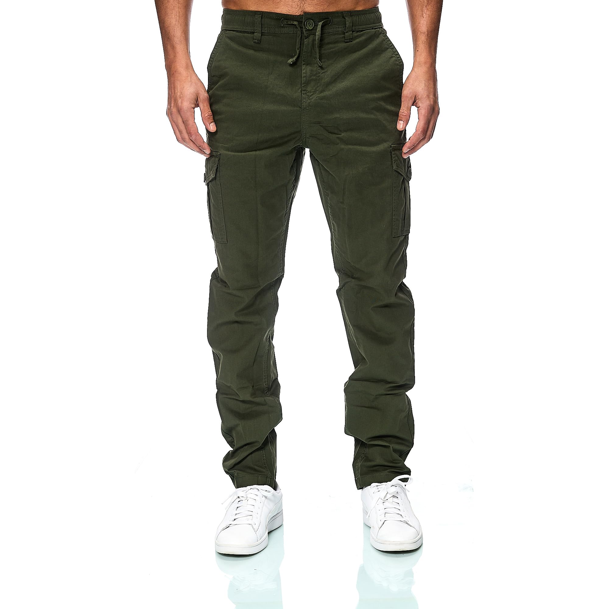 Smith & Solo Cargohose Herren – Chino Hose Cargo Hosen Stretch, Arbeitshosen Baggy Baumwolle, Activewear für Herren mit Taschen Kordelzug (Khaki, XL)