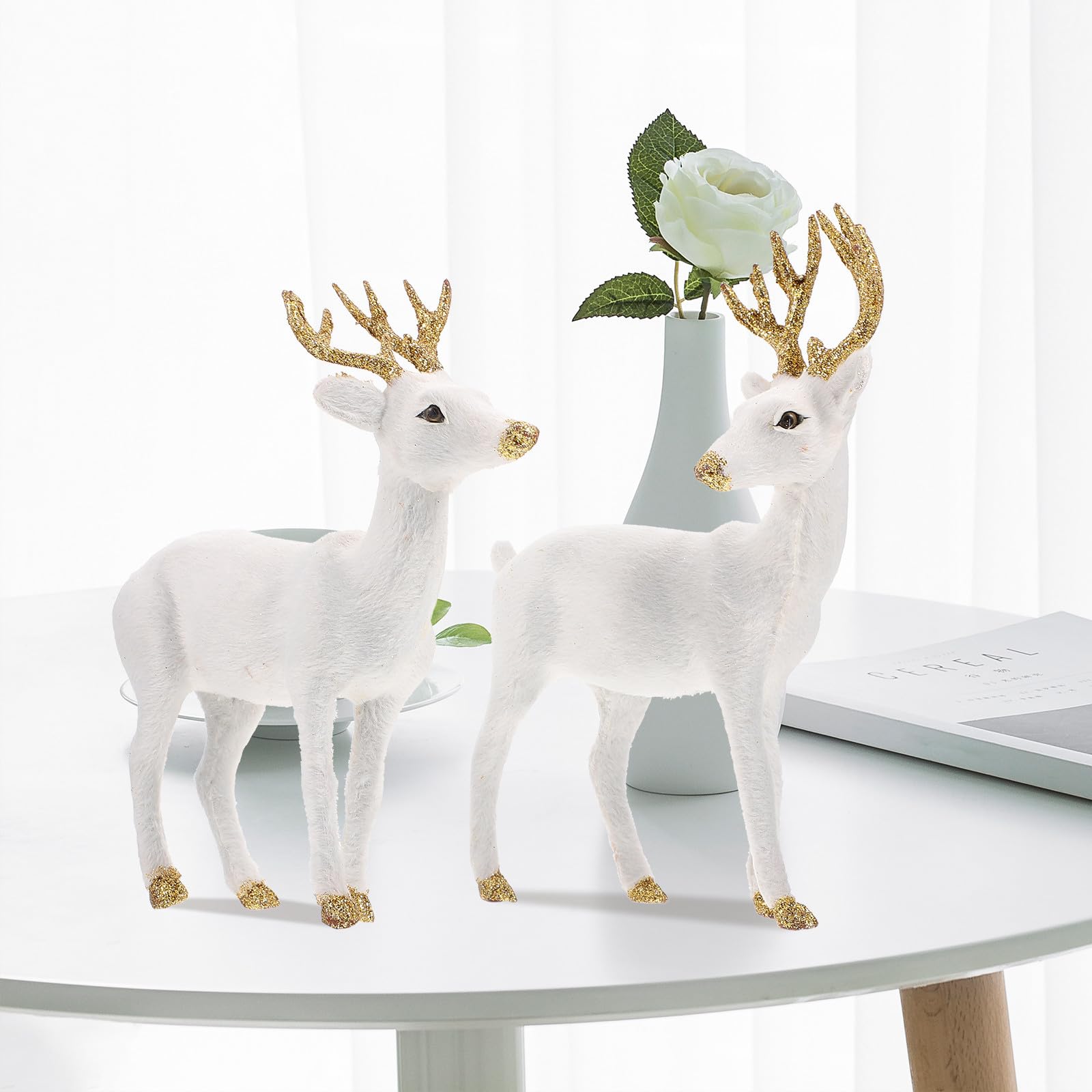 Gatuida 4 Stück Sikahirschfigur Weiße Weihnachtsdeko aus Polyethylen,