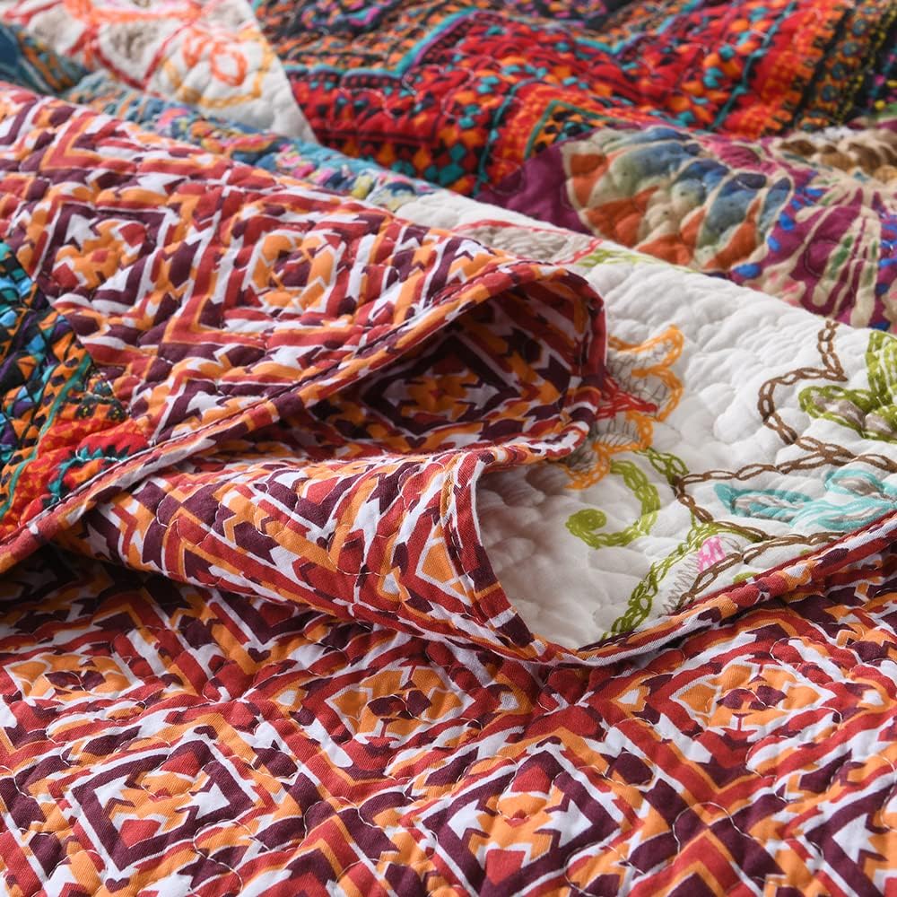 Autumn Dream Cotton Patchwork Bedspread Quilt Sets, Reversible Bedding Coverlet Sets, Red Gorgeous Vintage Pattern, King Size - Image 8