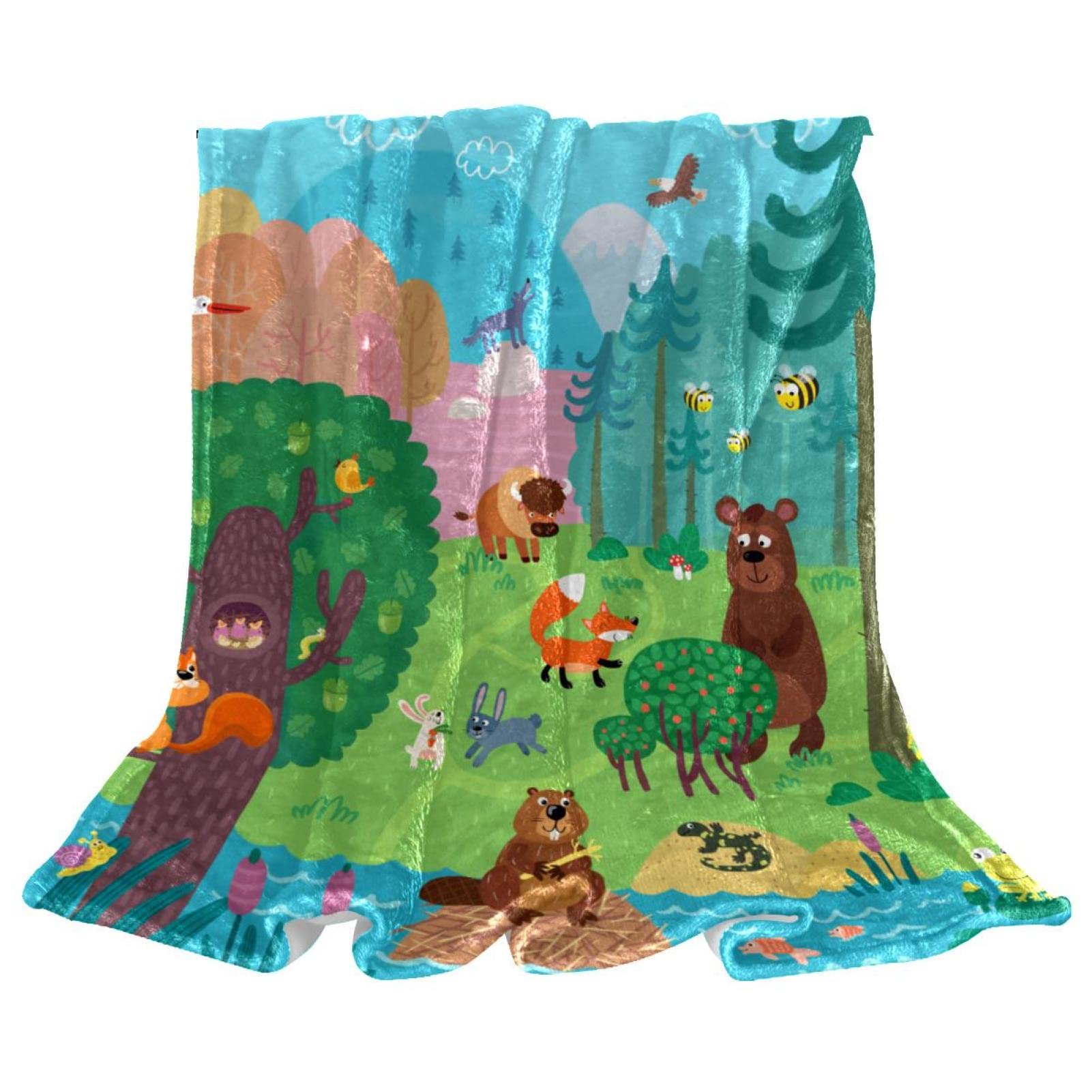 Couverture polaire de literie forêt dessin animé pour lit et canapé
