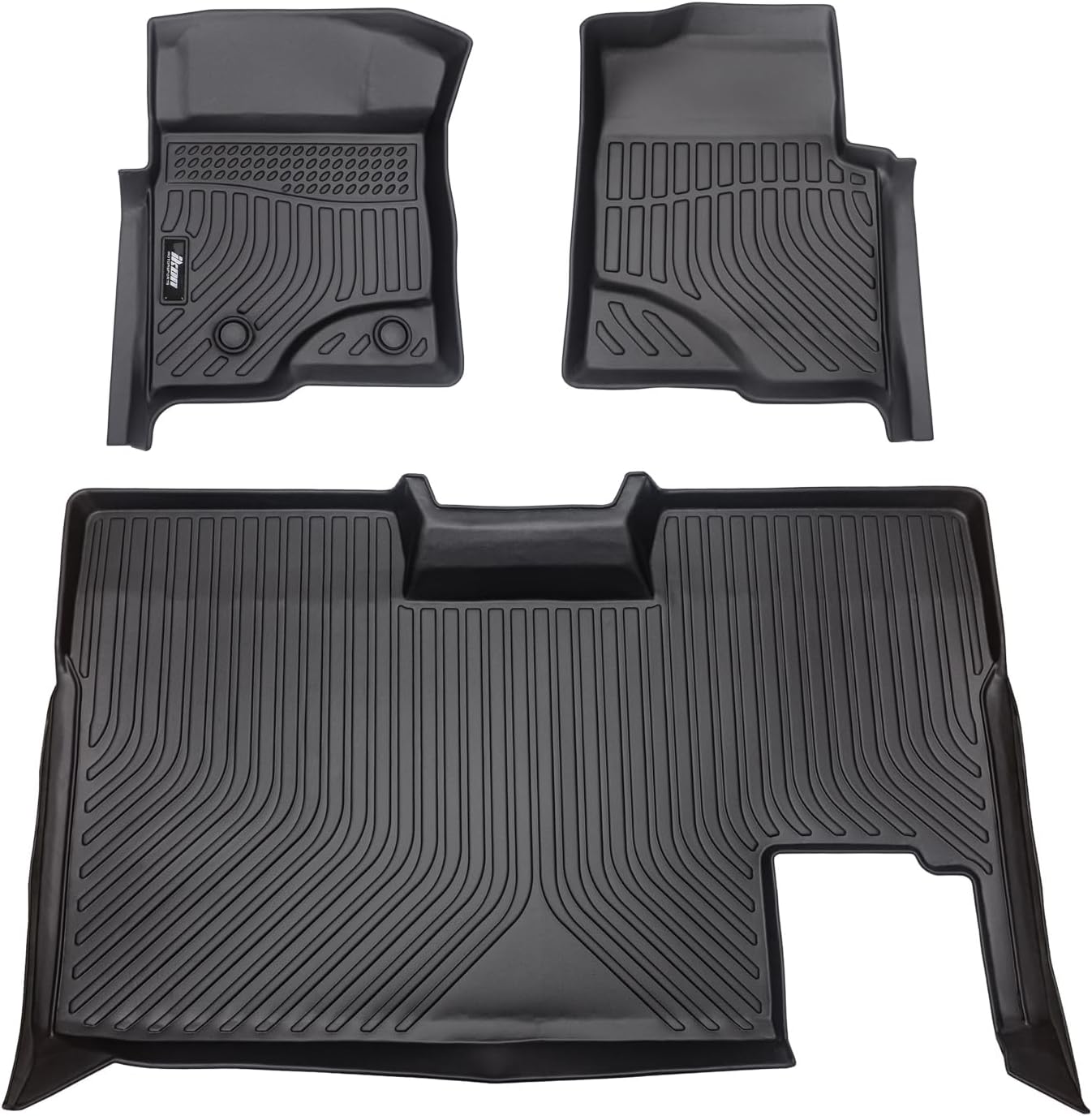 IKON MOTORSPORTS 3D TPE Floor Mats, Compatible with 2009-2014 Ford F-150 Super Crew Cab, All Weather Waterproof Anti-Slip Liners, Front & 2nd Row Full Set Car Accessories, Black