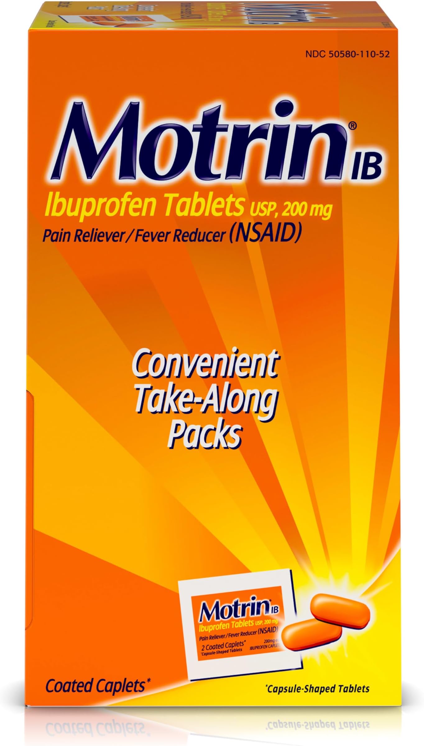 IB, Ibuprofen 200mg Tablets, NSAID Pain & Fever Reliever for Headache, Backache, Muscular Aches, Arthritis Pain Reliever, 50 Travel Packets of 2, 100 ct