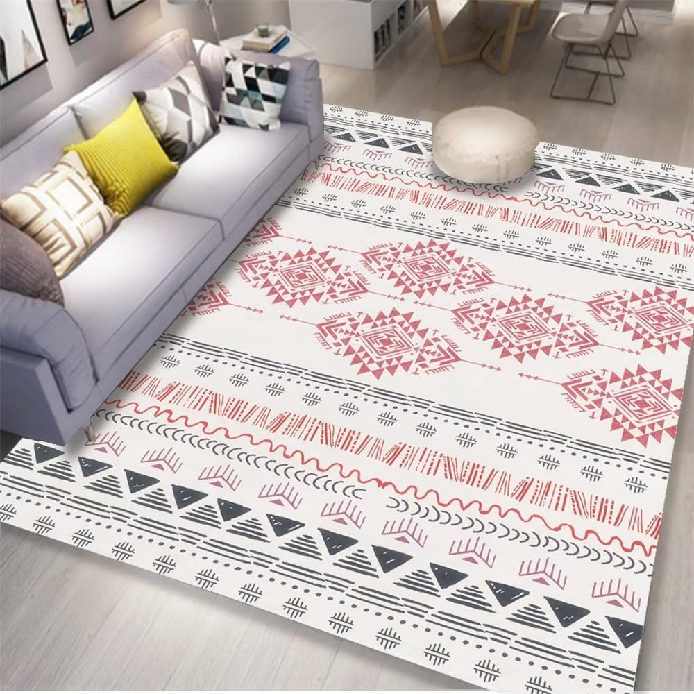 Tapis pour chambre d'ado garçon à carreaux et rayures rouges grand confort 160x200