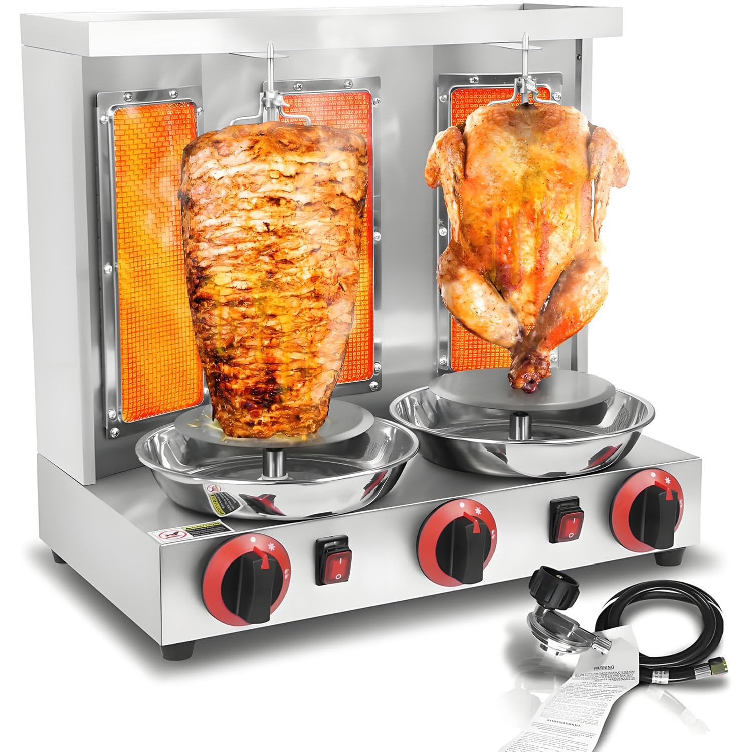 Máquina de Parrilla para shawarma, asador Turco de Gas LP, para shawarma, Horno Giratorio de encimera para Kebab y gyro con 3 quemadores y Capacidad de 30 LB