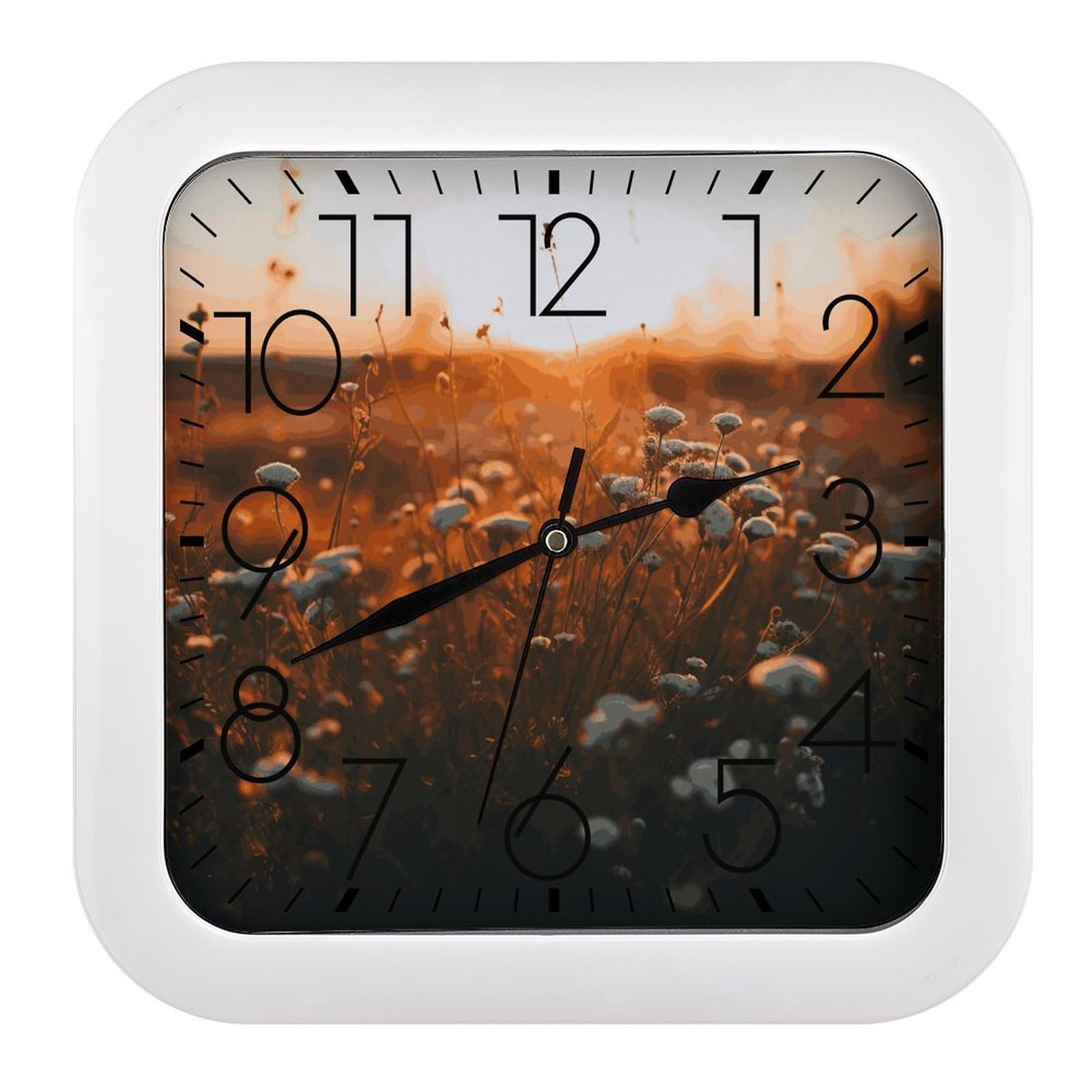 JTREHY Flowers in The Sunset Wall Clock The Sound is Soft Square Timepiece Fashion Precise Easy to Read Numbers | Perfect Living Room Kitchen Or Office Clocks