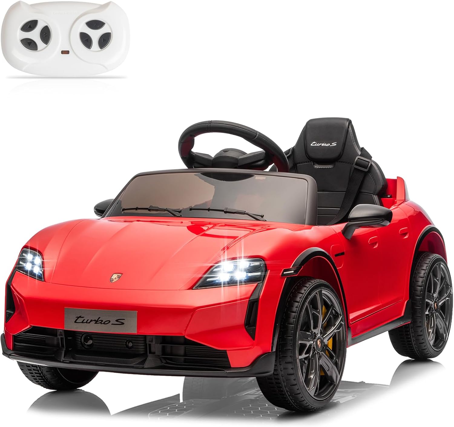 Winado 12V Kids Ride on Car, Licensed Porsche Taycan Electric Car for Toddlers, Battery Powered Ride on Vehicle W/Remote Control, with Bluetooth, 3 Speeds, LED & Rear Lights, Music & Horn (Pink)