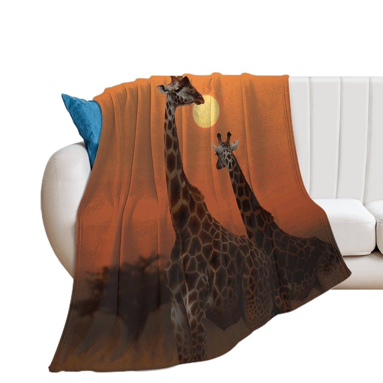 Giraffe at Sunset Throw Blanket for Couch Soft Cozy Flannel Bed Blanket Fuzzy Decorative Blanket Warm Lightweight Throw Blanket All-Season Home Decor Gift for Home Office Sofa 50"*60"（130 * 150cm）