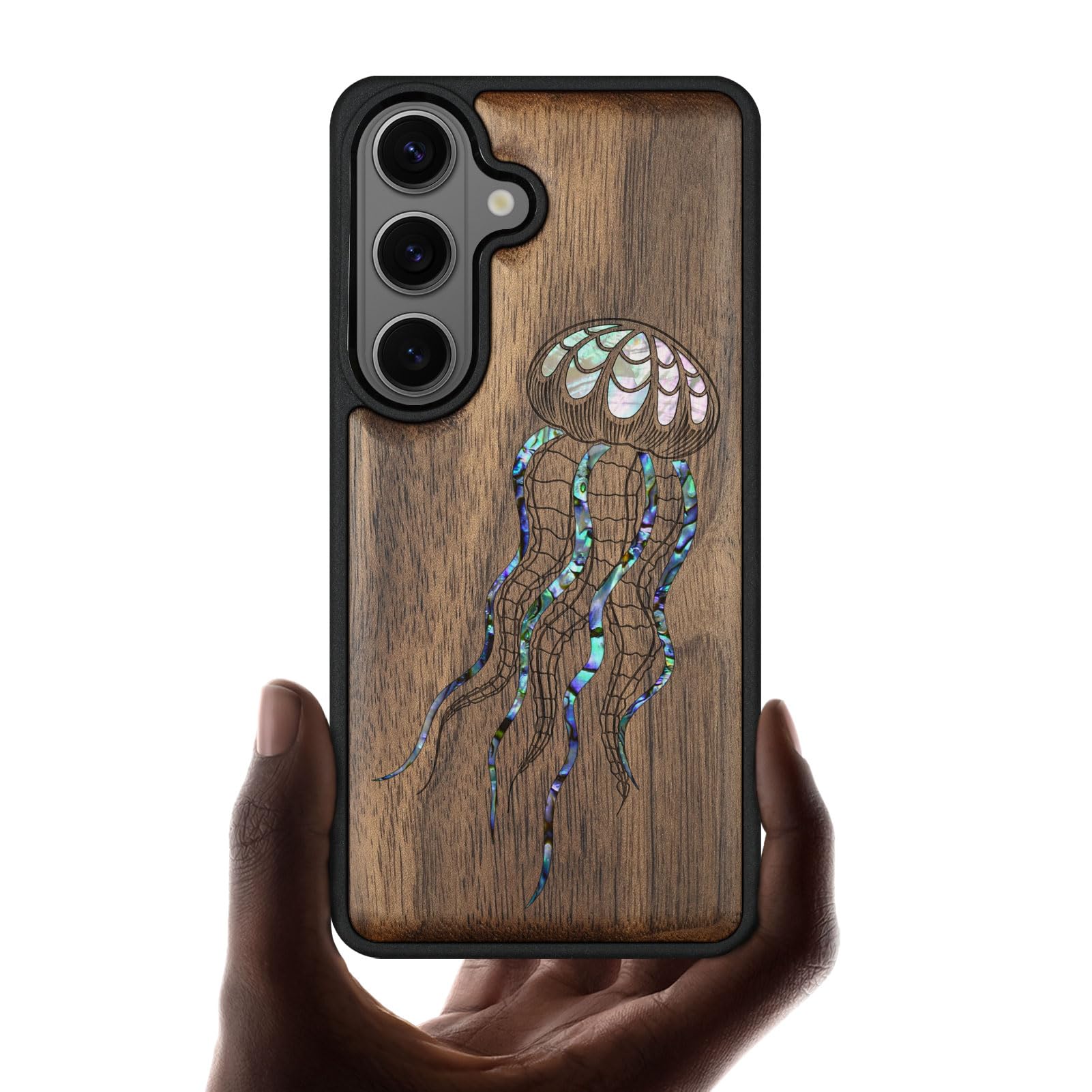 Carveit Drewniane magnetyczne etui na telefon komórkowy Samsung S26 [drewniany grawerunek i wkładka muszli] osłona zderzaka kompatybilna z Galaxy S26 Case (sztuczna meduza z drewna orzechowego)