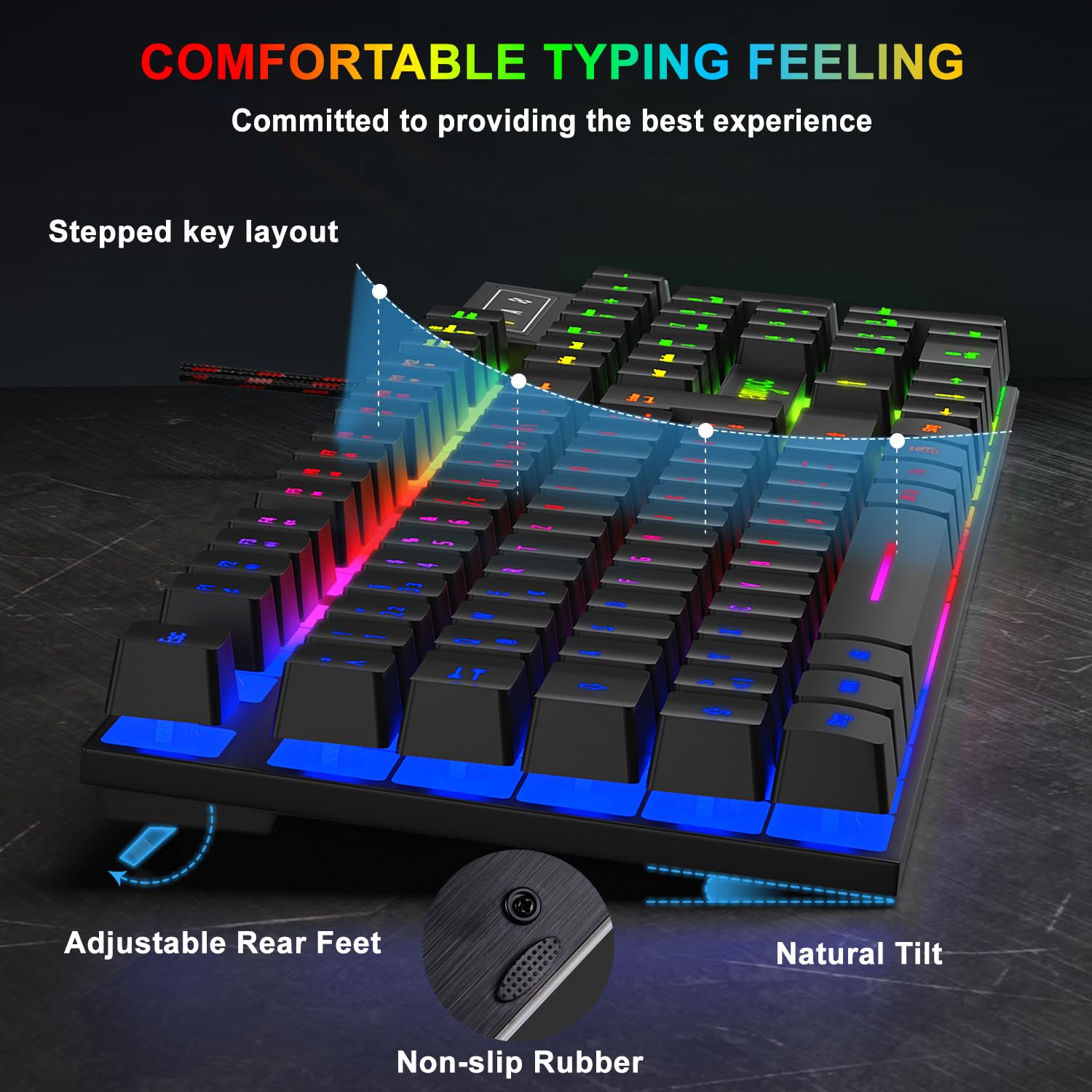 Gaming Tastatur und Maus Set, QWERTZ DE Layout, RGB Hintergrundbeleuchtung Tastatur Beleuchtet, 4 Farben Ergonomische Gaming Maus, USB Kabelgebundene Tastatur Maus mit Mauspad für PC, Mac