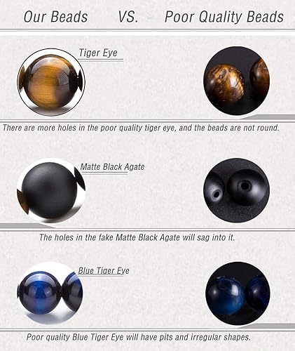 Miniatura 6 de Pulsera elástica Hamoery con cuentas naturales de ojo de tigre de 8 mm, para mujer y hombre