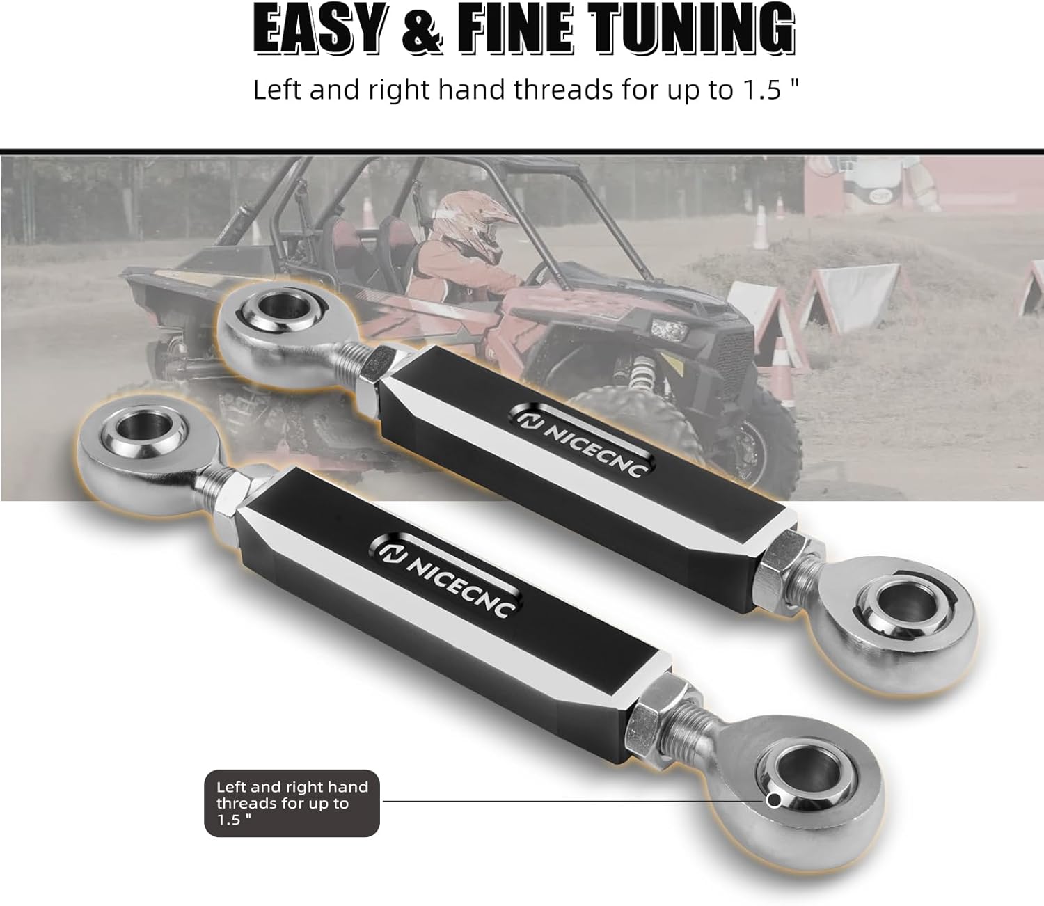 NICECNC Black Rear Suspension Adjustable Sway Bar Links Set Compatible with Polaris RZR XP 1000/RZR XP 4 1000 2017-2023, RZR XP TURBO 2017-2021, See Fitments