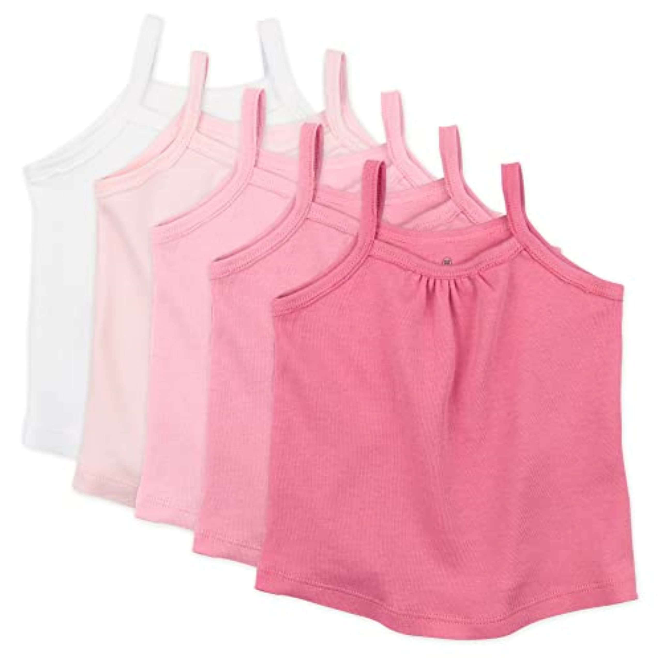 HonestBaby Cami Tops Sleeveless T-Shirts 100% Organic Cotton for Infant and Toddler Baby Girls, 5-Pack Pink Ombre, 18 Months