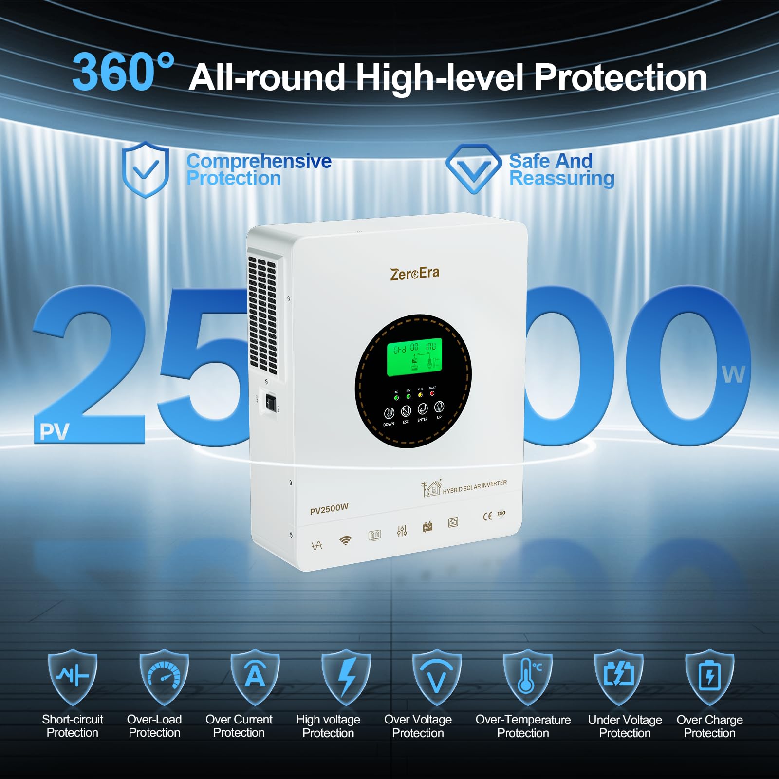 Inverter ibrido 12 V 1800 W, inverter ibrido solare, sinusoidale puro, supporta funzionamento senza batteria, 12 V DC fino a 230 V AC, regolatore di carica MPPT integrato, ideale, sistema di